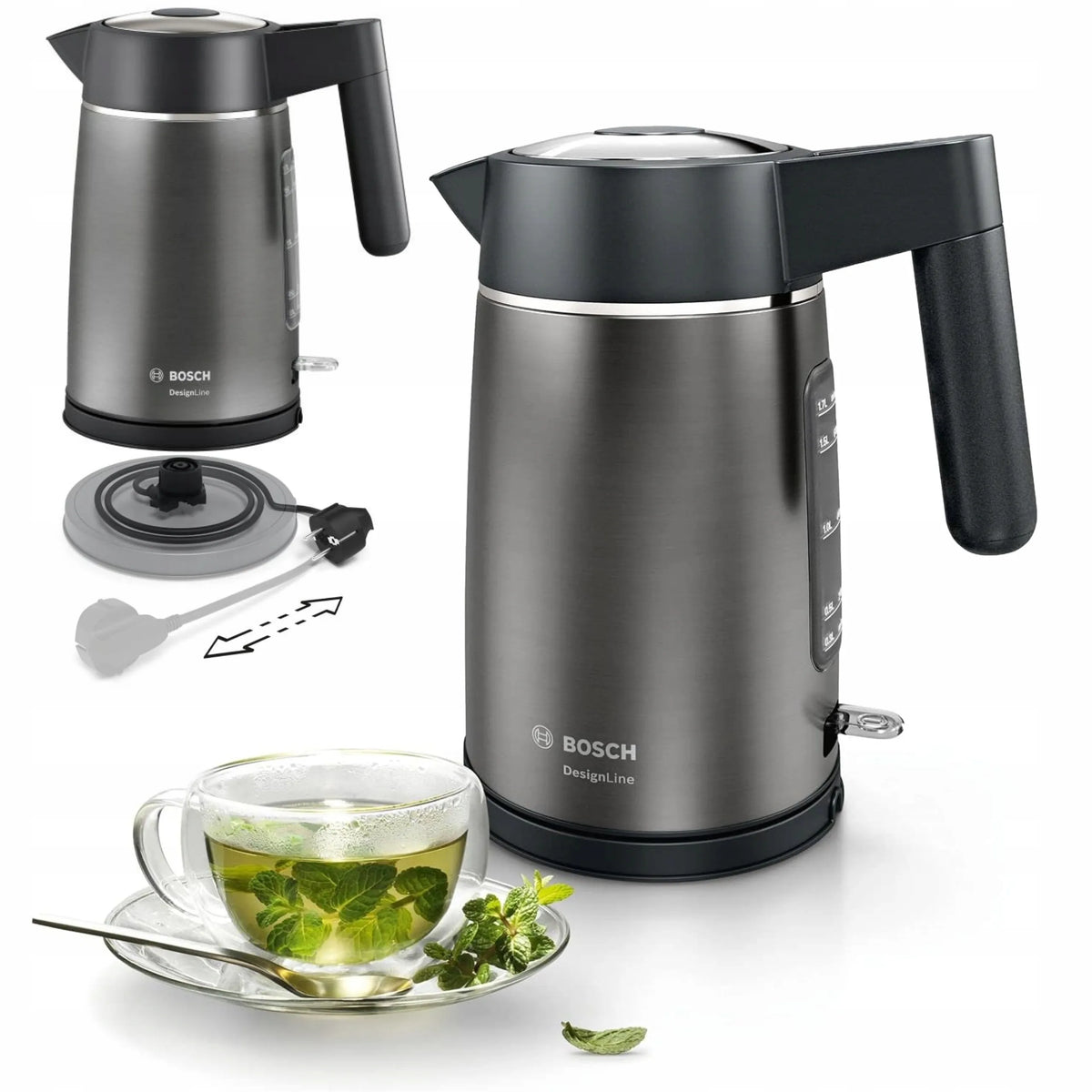 „Bosch DesignLine“ TWK5P475 elektrinis virdulys, 2400 W, 1,7 l, sidabrinis