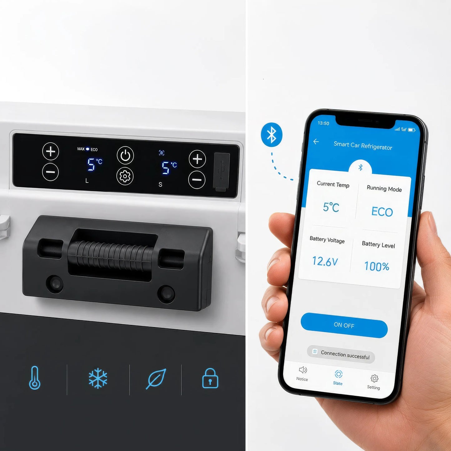 Boste 40L kompresinis kelioninis šaldytuvas -20°C AC DC su programėle, 2 zonų