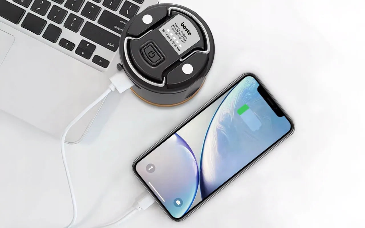 Boste belaidė LED stovyklavimo lempa, turistinis žibintuvėlis su powerbank funkcija