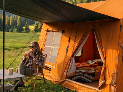 Boste Campo AirCab XL pripučiama kempingo ir glampingo palapinė 10-12 vietų su erdviu prieangiu