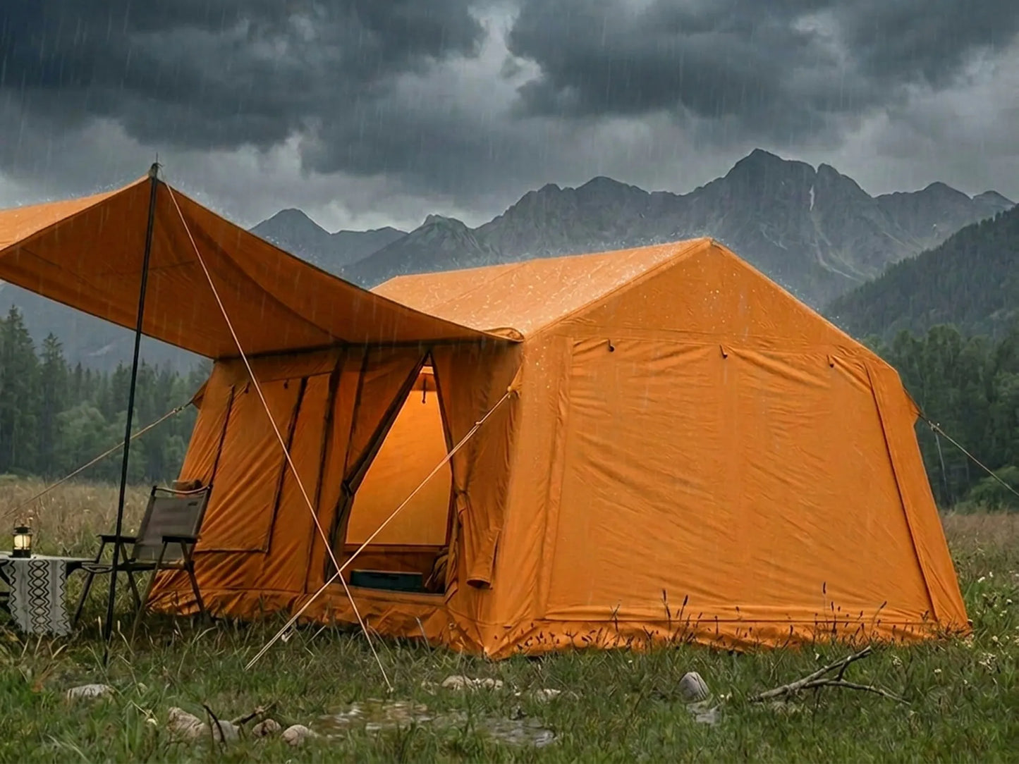 Boste Campo AirCab XL pripučiama kempingo ir glampingo palapinė 10-12 vietų su erdviu prieangiu