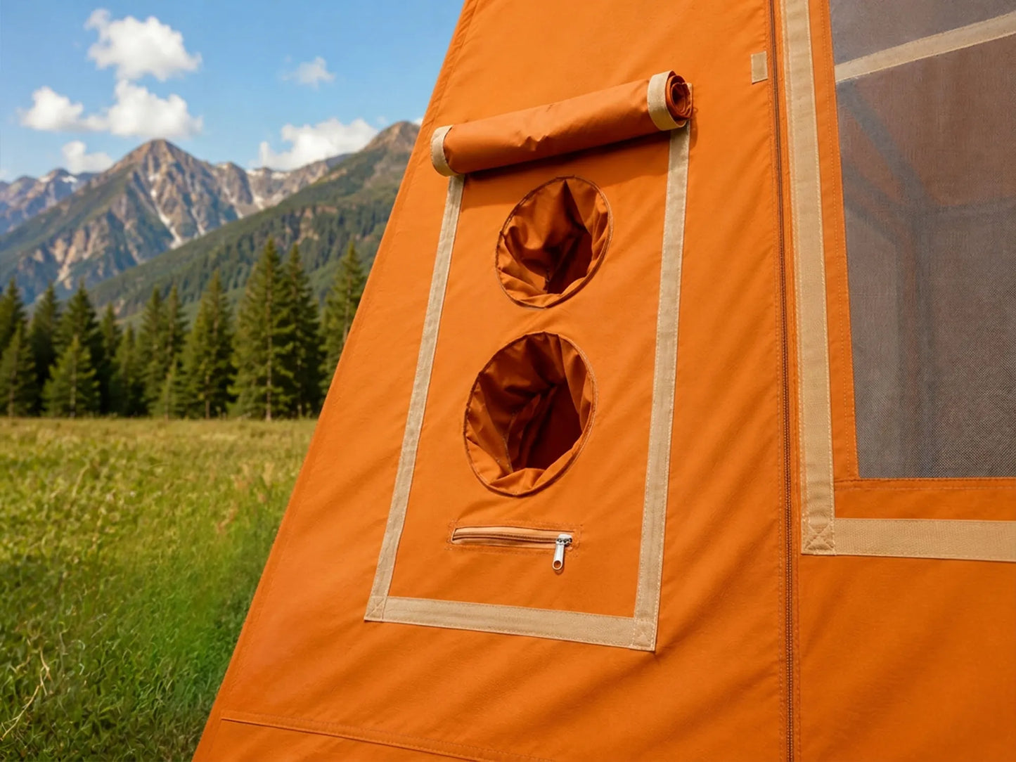 Boste Campo AirCab XL pripučiama kempingo ir glampingo palapinė 10-12 vietų su erdviu prieangiu