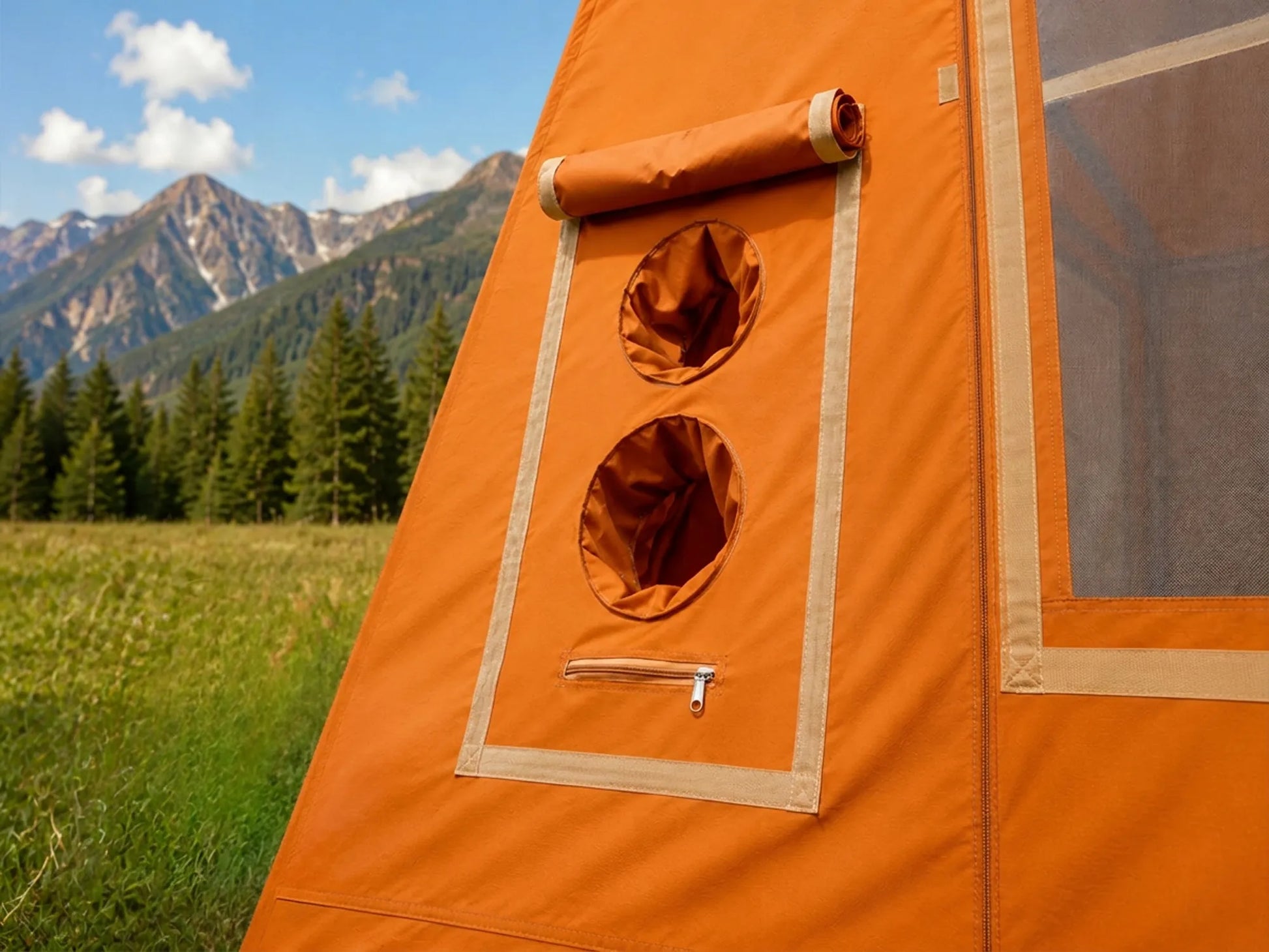Boste Campo AirCab XL pripučiama kempingo ir glampingo palapinė 10-12 vietų su erdviu prieangiu