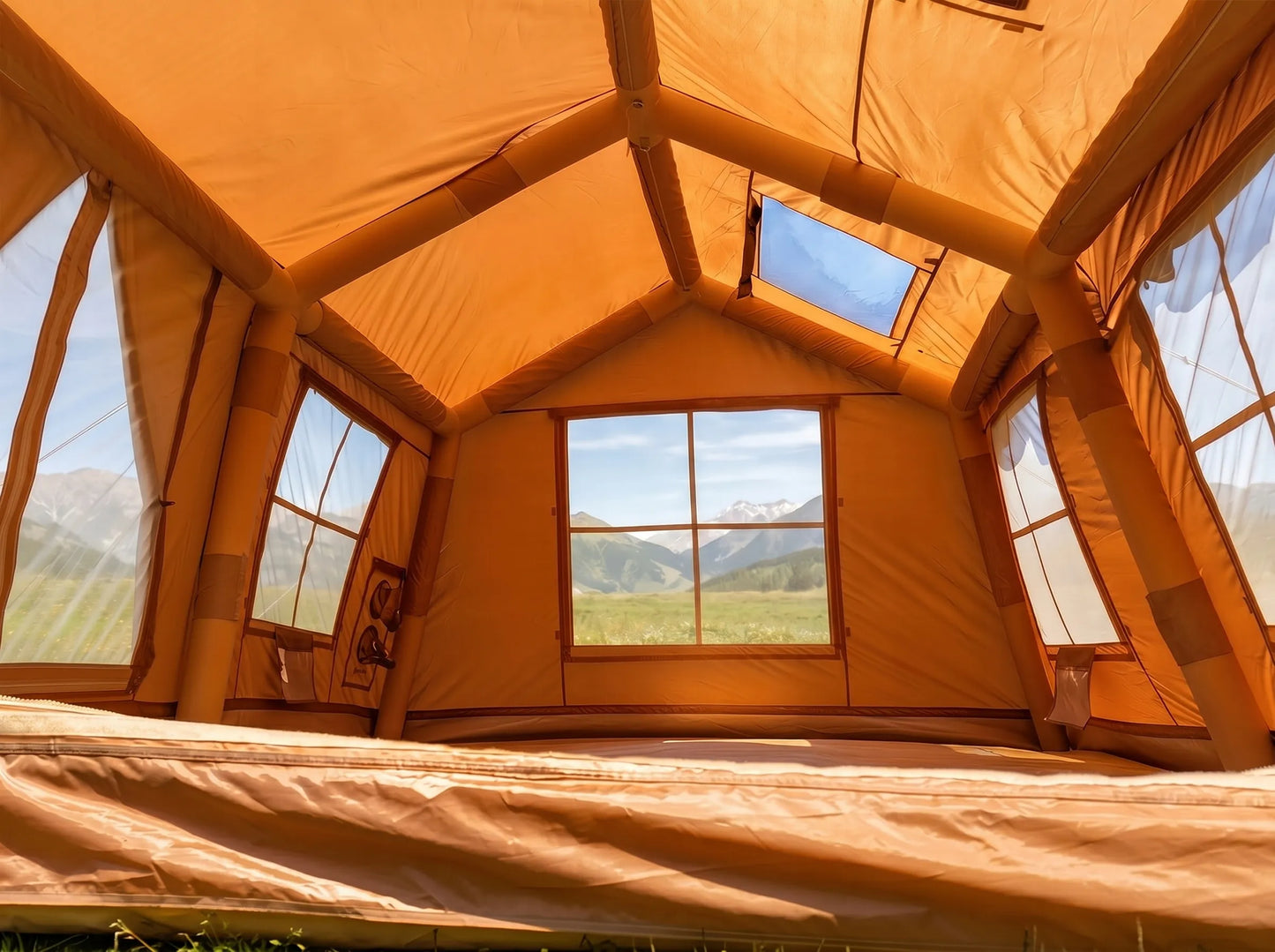 Boste Campo AirCab XL pripučiama kempingo ir glampingo palapinė 10-12 vietų su erdviu prieangiu