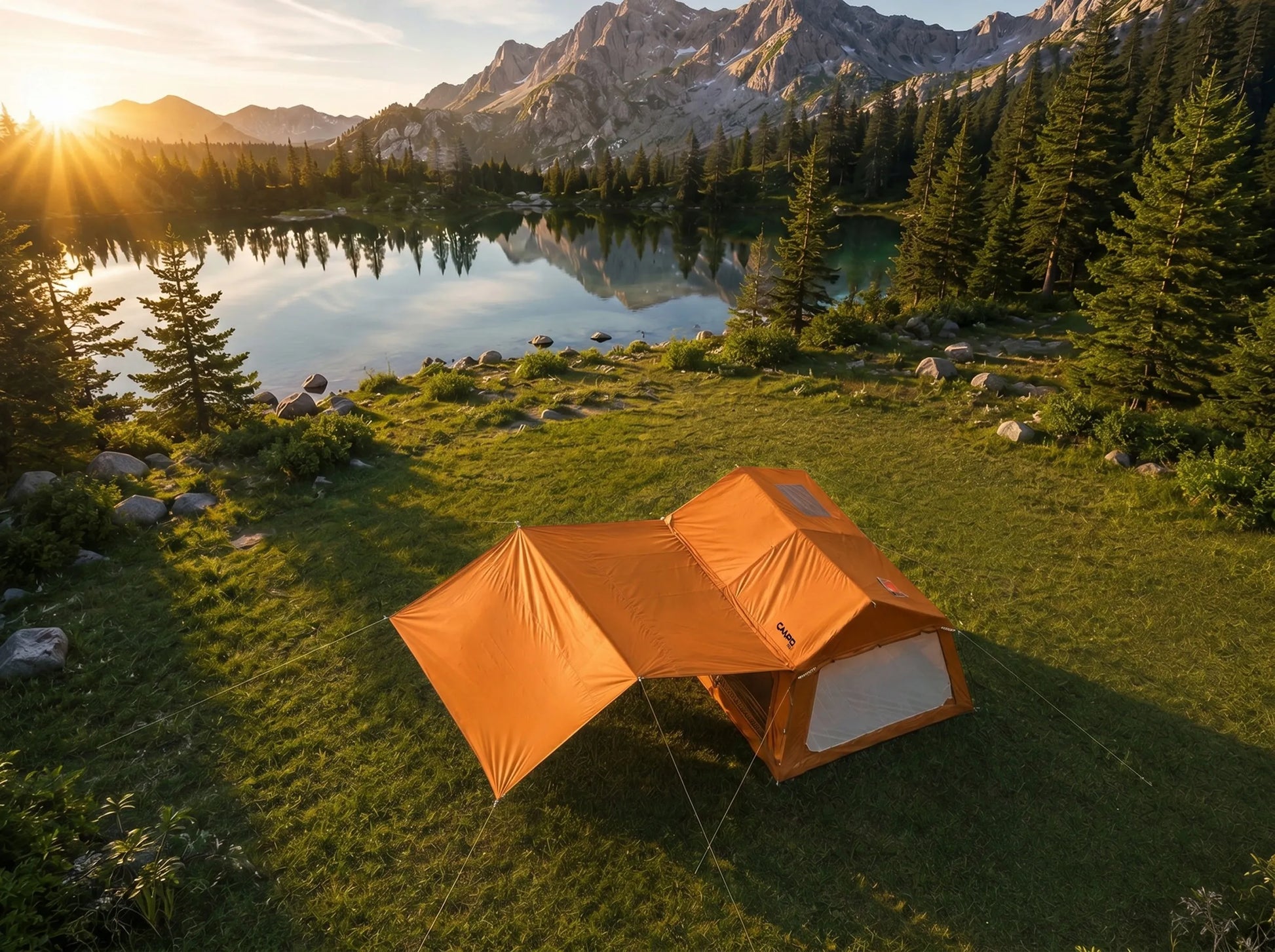 Boste Campo AirCab XL pripučiama kempingo ir glampingo palapinė 10-12 vietų su erdviu prieangiu