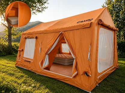 Boste Campo AirCab XL pripučiama kempingo ir glampingo palapinė 10-12 vietų su erdviu prieangiu