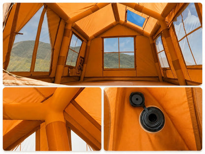 Boste Campo AirCab XL pripučiama kempingo ir glampingo palapinė 10-12 vietų su erdviu prieangiu