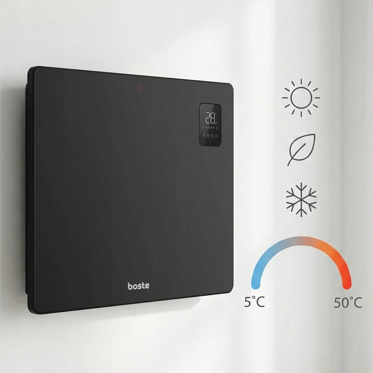 BOSTE elektrinis konvektorinis šildytuvas, energiją taupantis, 2000W, WiFi, LED