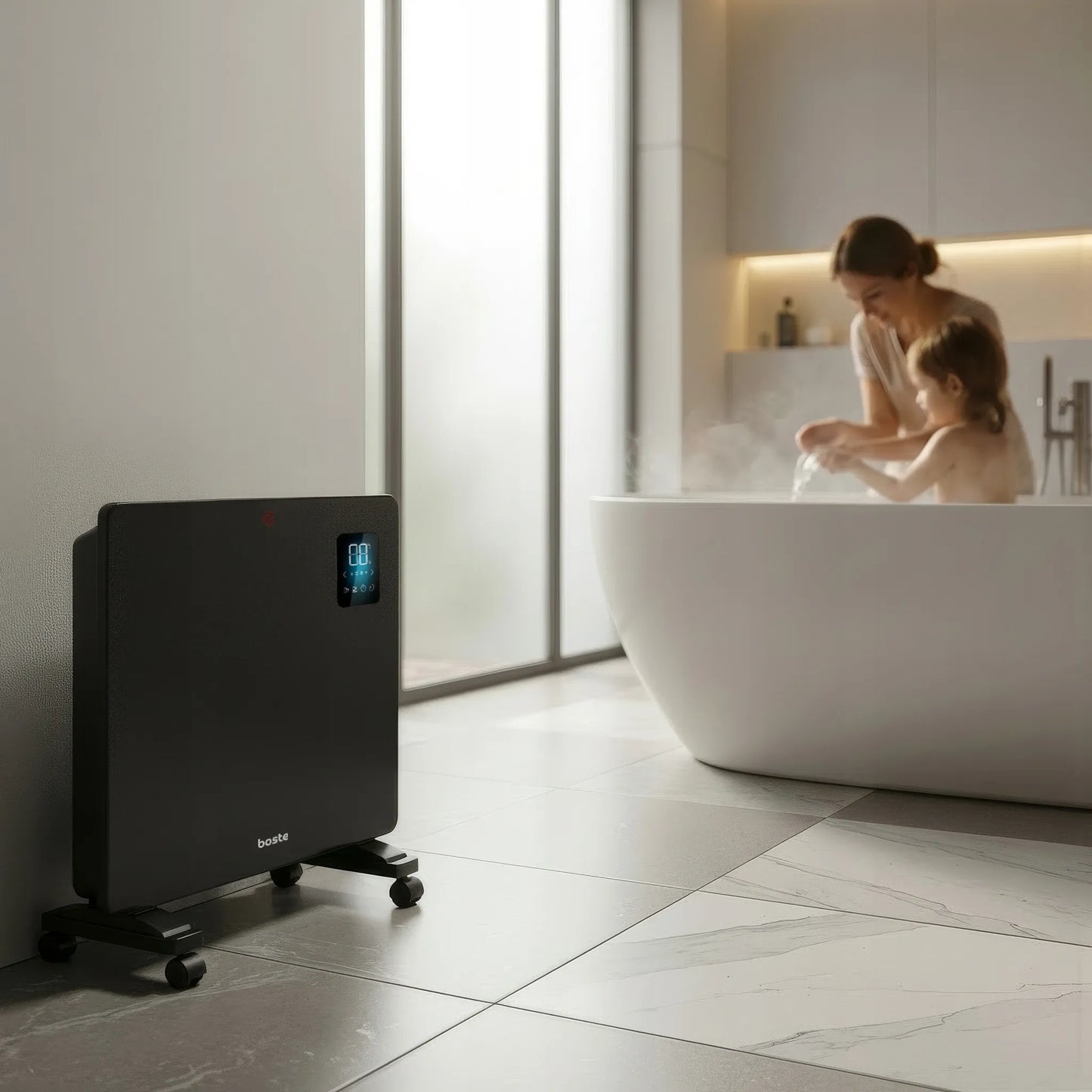 BOSTE elektrinis konvektorinis šildytuvas, energiją taupantis, 2000W, WiFi, LED