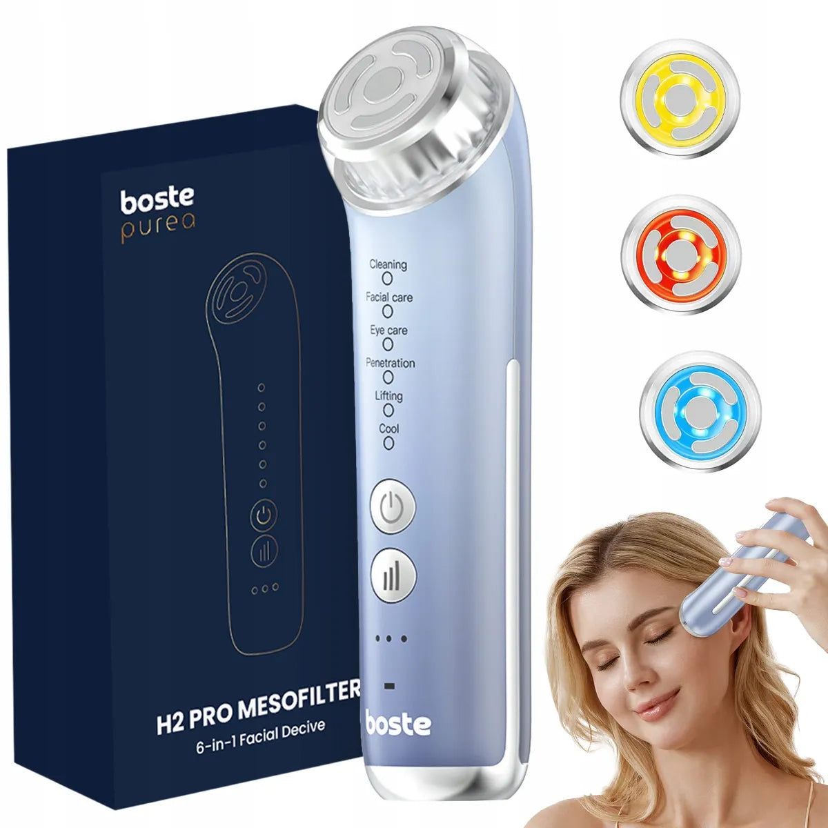 BOSTE EMS masažuoklis liftingui, beadatinė mezoterapija, krioterapija, fototerapija 6-viename