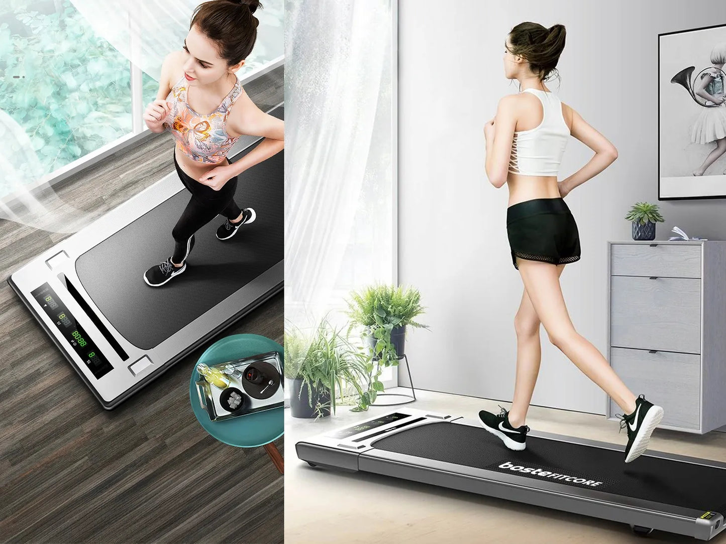 Boste Fitcore T50 Slim elektrinis ėjimo takelis namams, 6 km/h, kompaktiškas