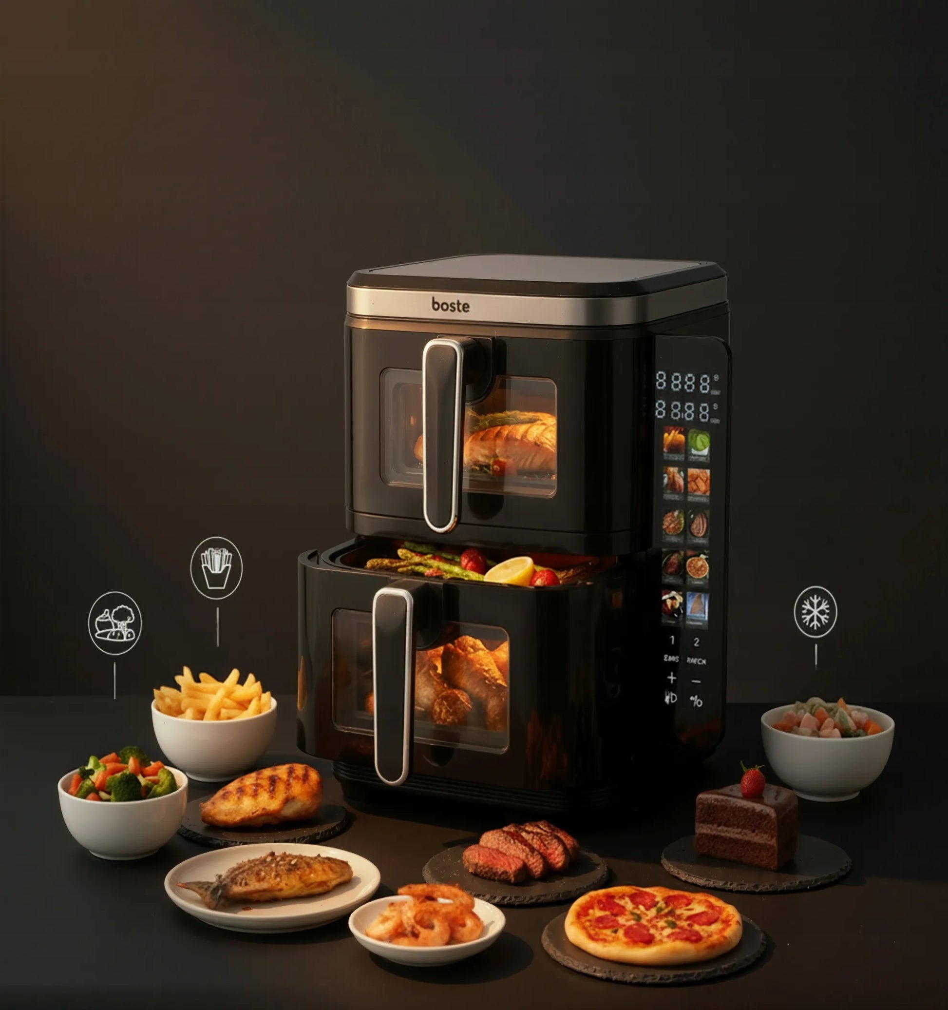 Boste Flavor Cookmaster D6 be Riebalų Veikianti Karšto Oro Gruzdintuvė, 11L, 2800W