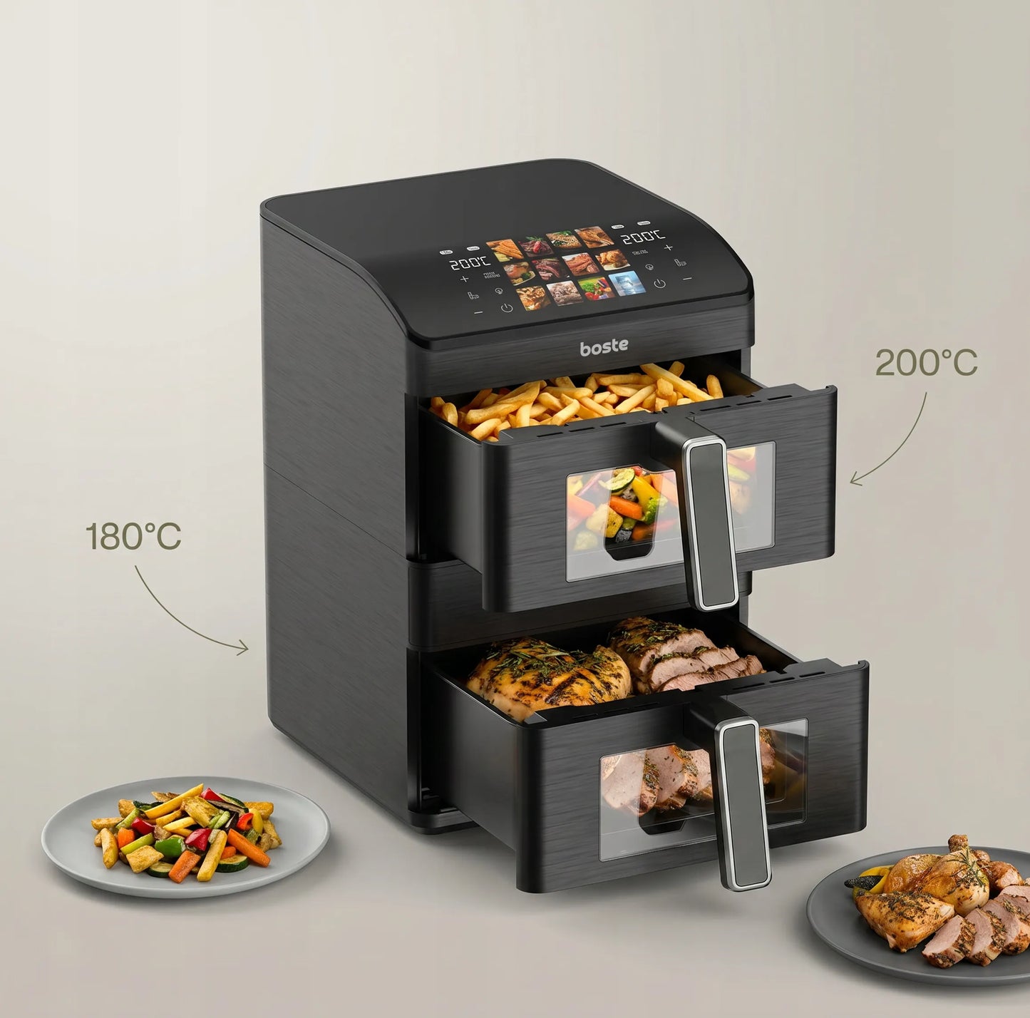 Boste Flavor Cookmaster D8 bekontaktė gruzdintuvė 12L Dual Zone XXL 2 kamerų 3000W