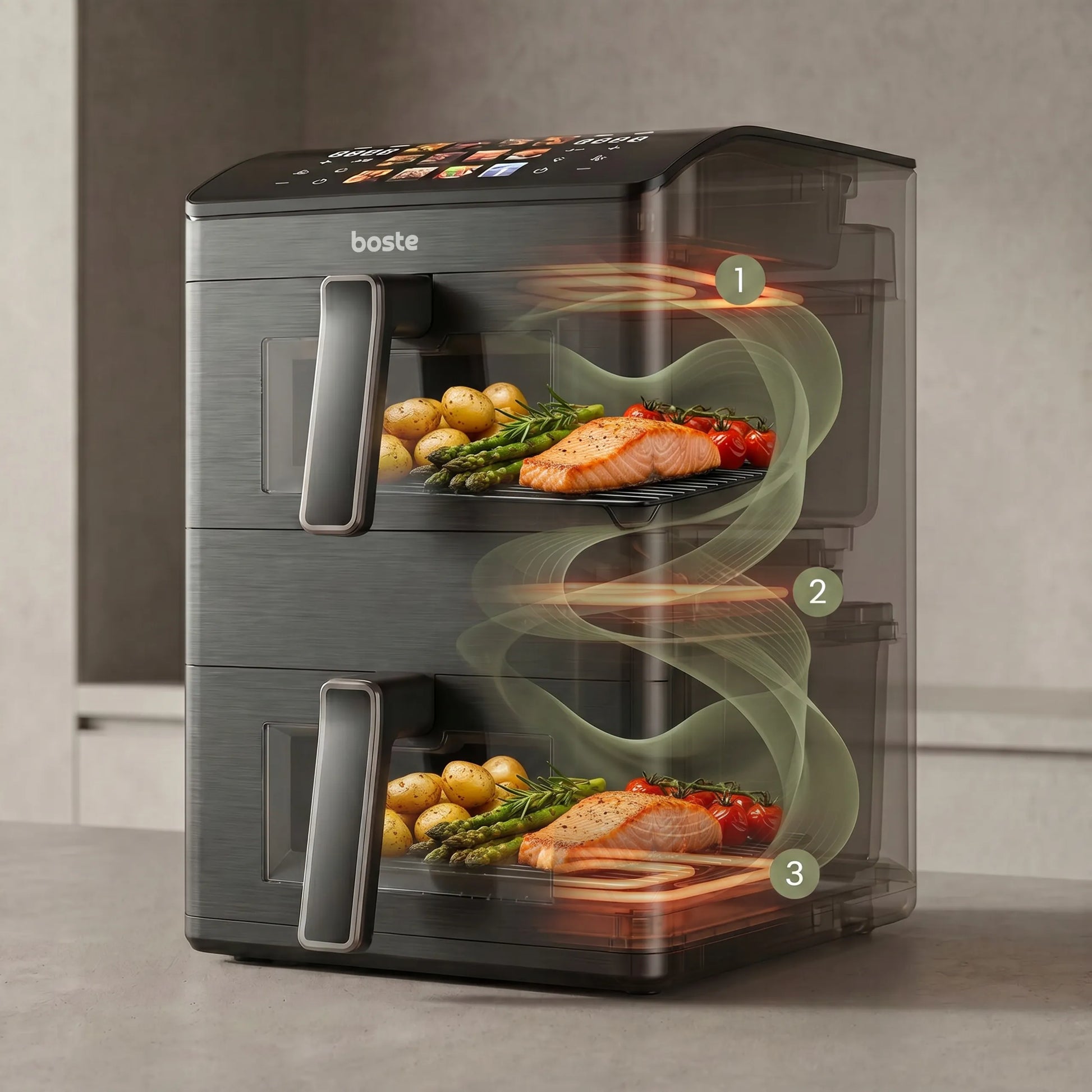 Boste Flavor Cookmaster D8 bekontaktė gruzdintuvė 12L Dual Zone XXL 2 kamerų 3000W