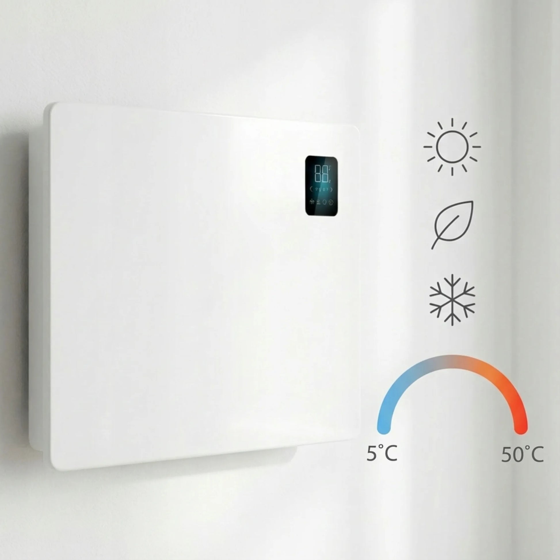 Boste Heaton M60 elektrinis konvektorinis šildytuvas, energiją taupantis, skirtas vonios kambariui, WiFi, LED