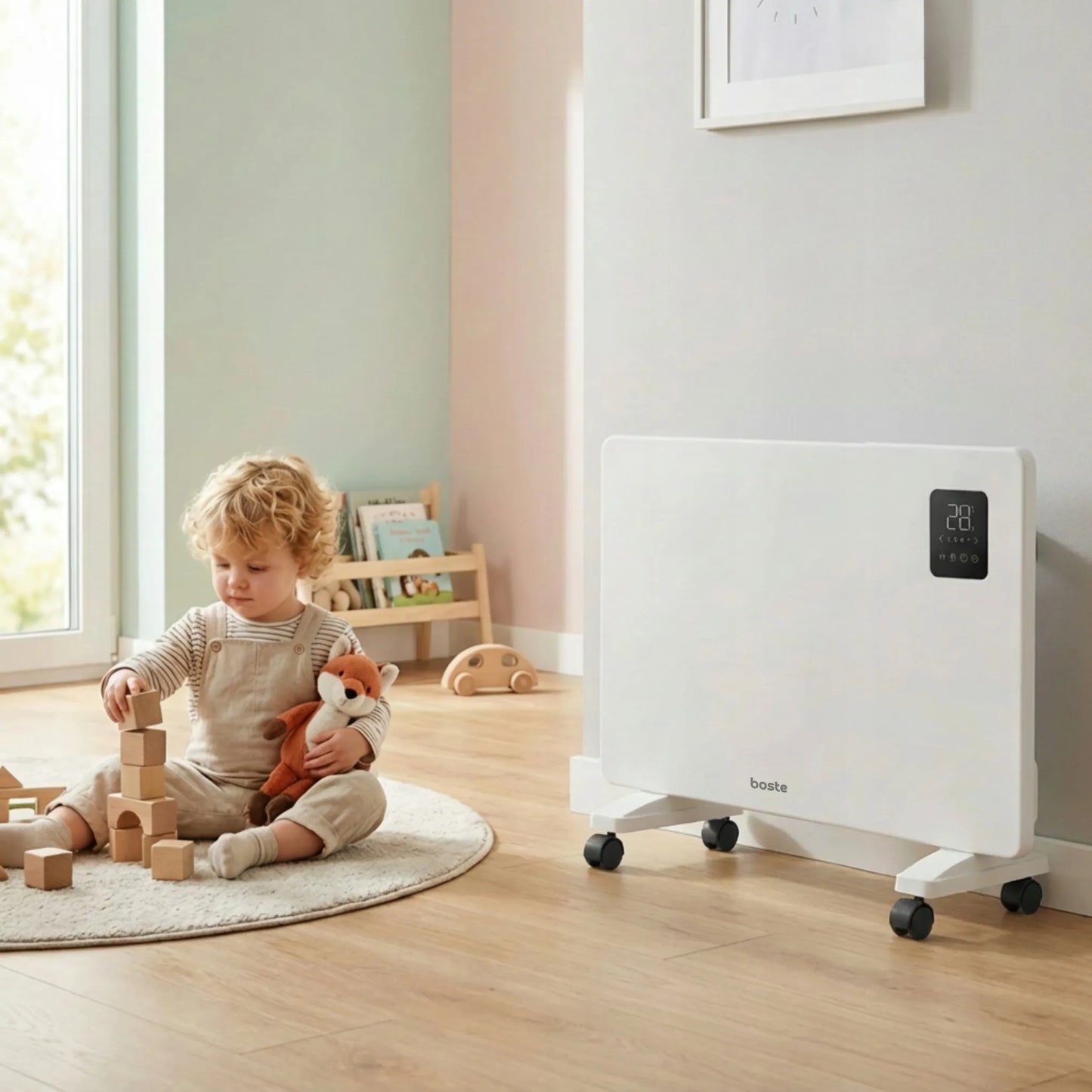 Boste Heaton M60 elektrinis konvektorinis šildytuvas, energiją taupantis, skirtas vonios kambariui, WiFi, LED