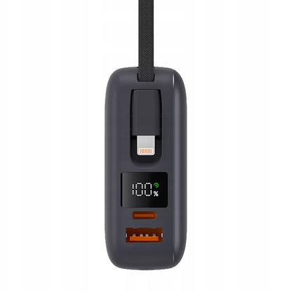 Boste išorinė baterija (power bank) 20000 mAh 22.5W su įmontuotais USB-C, Lightning laidais PD QC