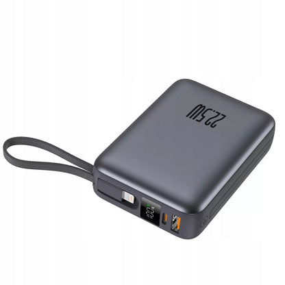Boste išorinė baterija (power bank) 20000 mAh 22.5W su įmontuotais USB-C, Lightning laidais PD QC