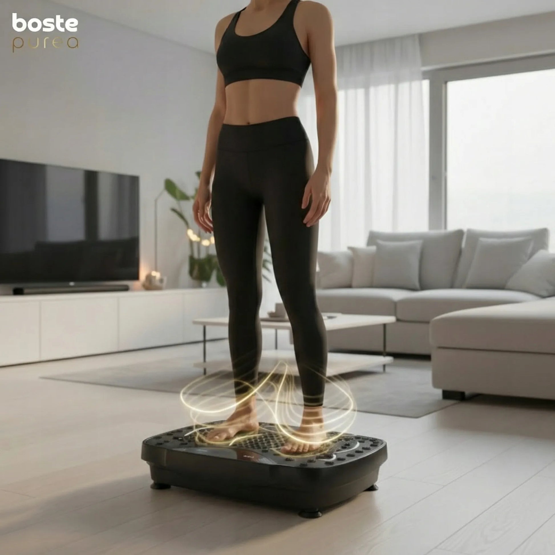 Boste V1 daugiafunkcinė vibracinė platforma su nuotolinio valdymo pultu ir pasipriešinimo gumomis