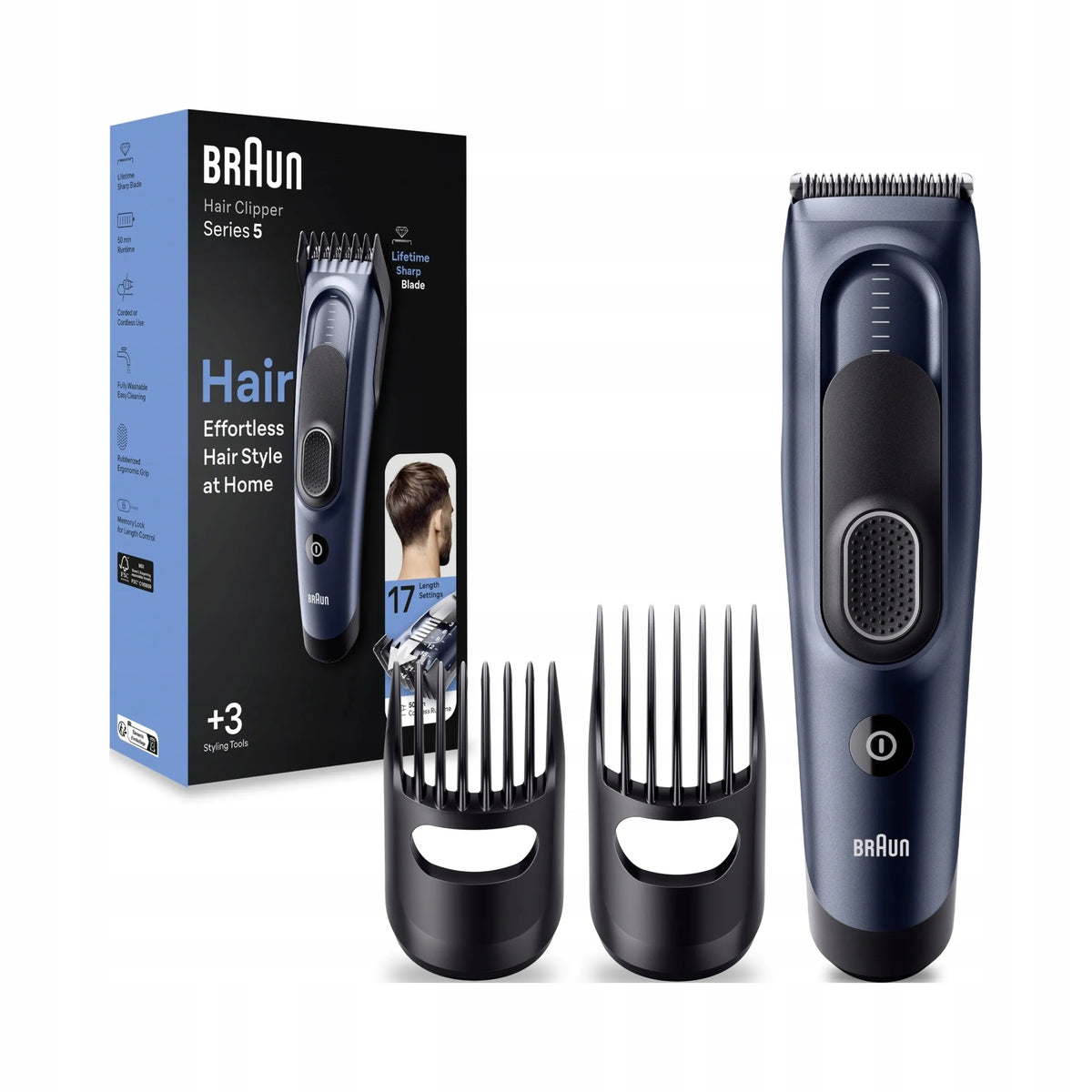 „Braun HC5350 Series 5“ plaukų ir barzdos kirpimo mašinėlė, 17 ilgio nustatymų