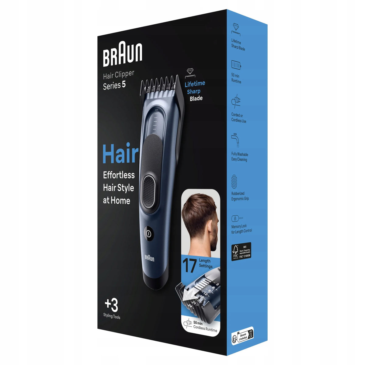 „Braun HC5350 Series 5“ plaukų ir barzdos kirpimo mašinėlė, 17 ilgio nustatymų