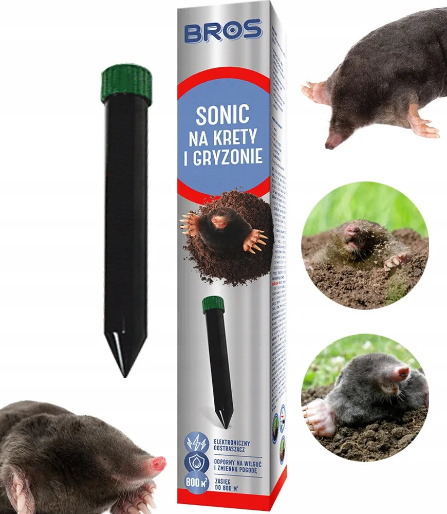 Bros Sonic ultragarsinis kurmių ir graužikų baidytuvas, veikimo spindulys 800 m², atsparus vandeniui