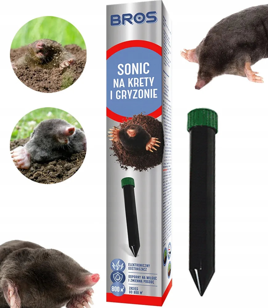 Bros Sonic ultragarsinis kurmių ir graužikų baidytuvas, veikimo spindulys 800 m², atsparus vandeniui