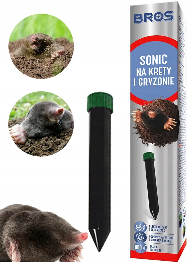 Bros Sonic ultragarsinis kurmių ir graužikų baidytuvas, veikimo spindulys 800 m², atsparus vandeniui