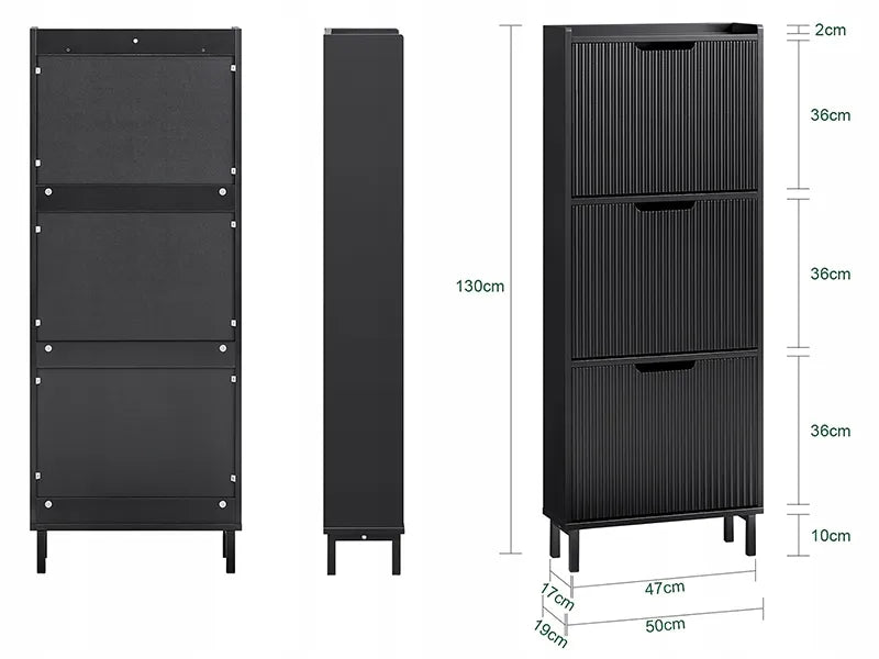 Butėlė su 3 durelėmis prieškambariui, pastatoma, juoda, 50x19 FSR177-H-SCH