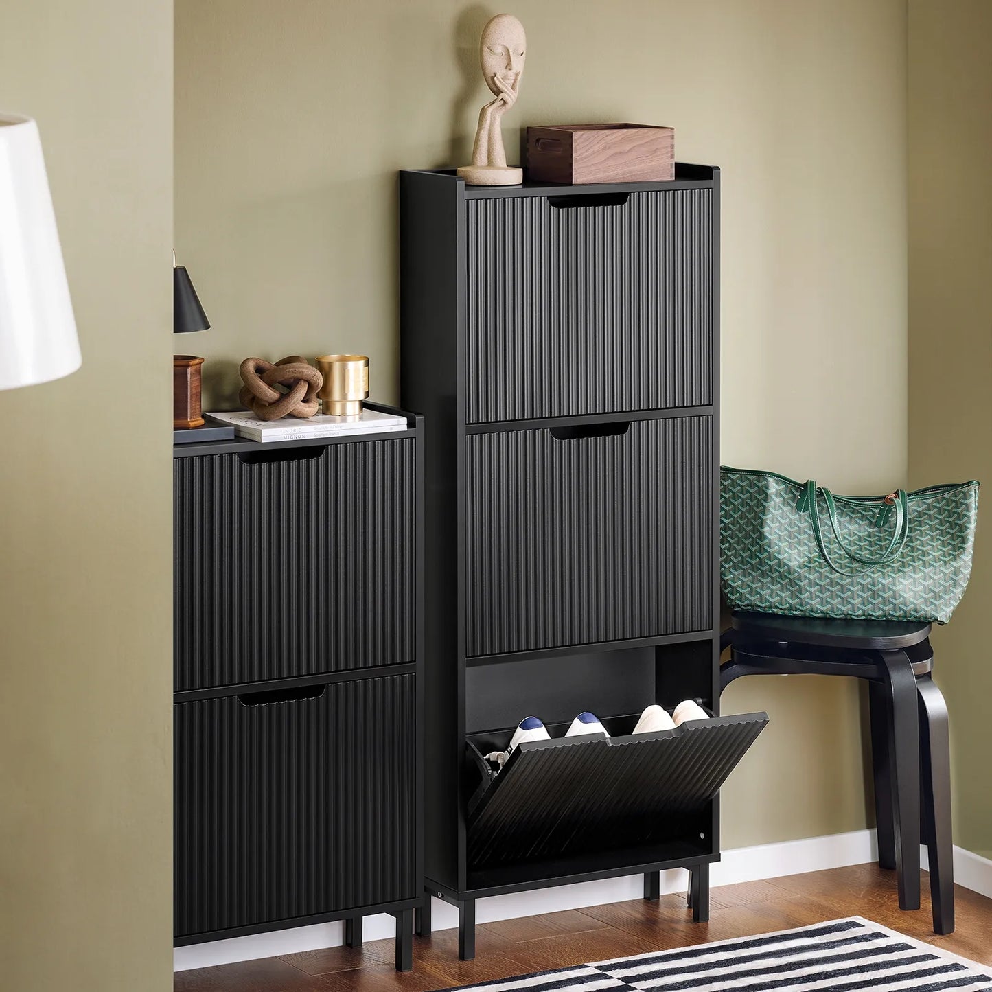 Butėlė su 3 durelėmis prieškambariui, pastatoma, juoda, 50x19 FSR177-H-SCH