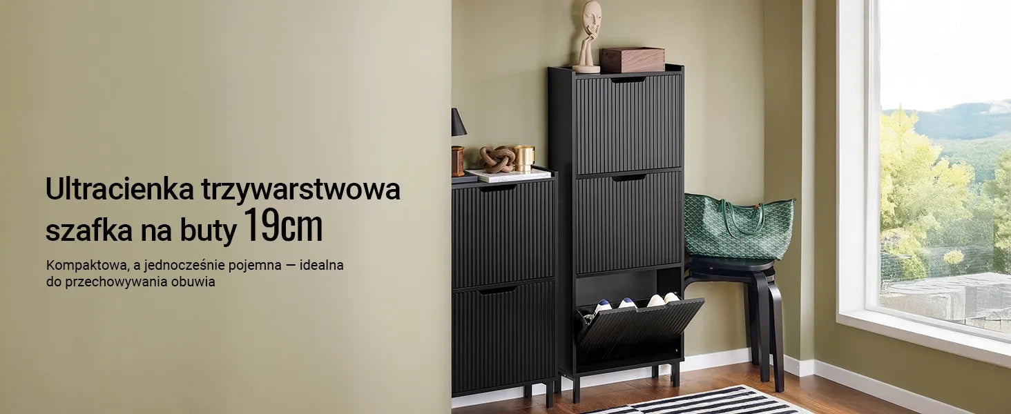Butėlė su 3 durelėmis prieškambariui, pastatoma, juoda, 50x19 FSR177-H-SCH