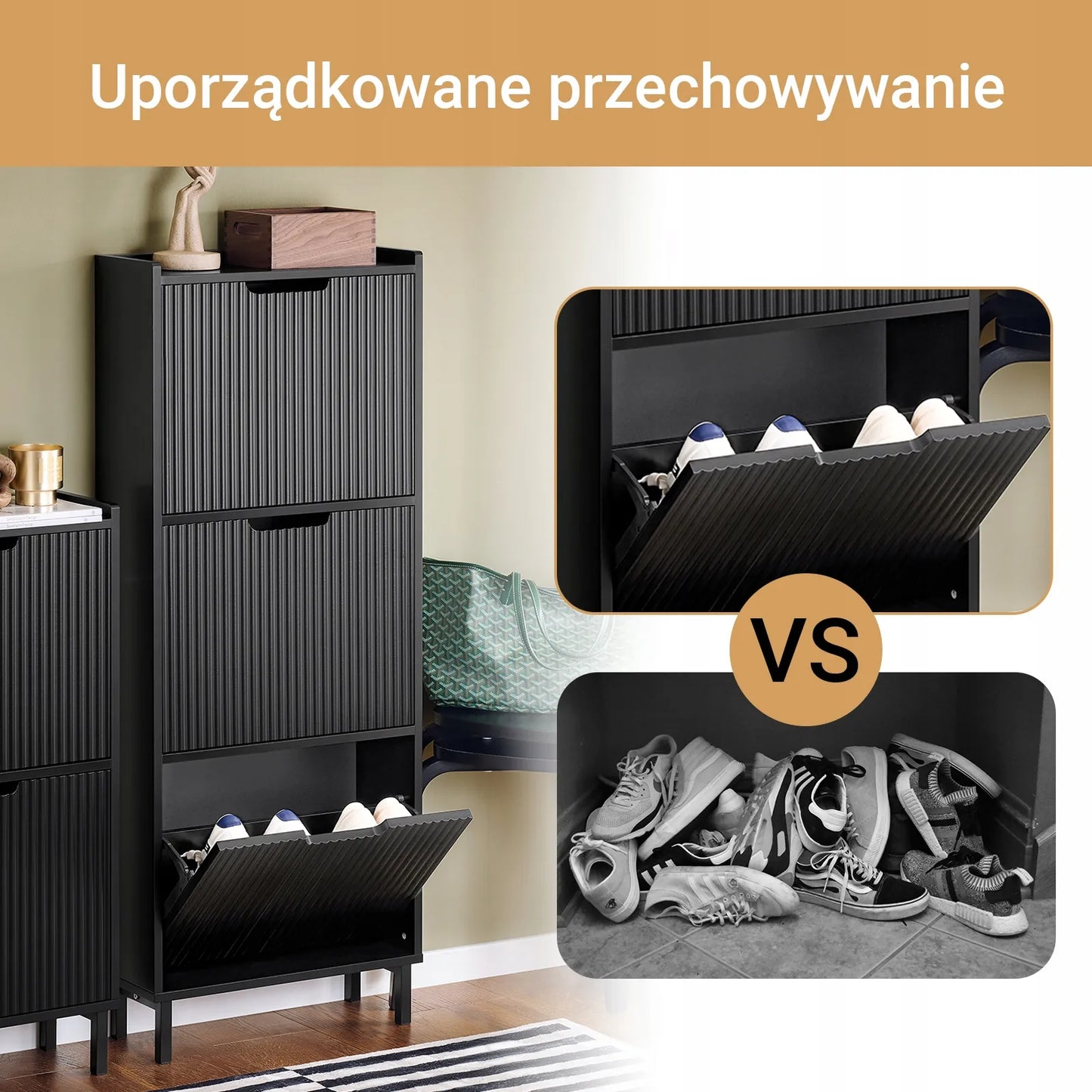 Butėlė su 3 durelėmis prieškambariui, pastatoma, juoda, 50x19 FSR177-H-SCH