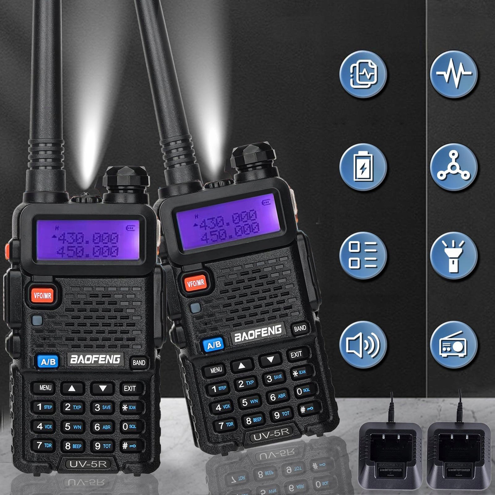 2 vnt. Baofeng UV-5R OEM HTQ RADIOTELEFONINIS SIŲSTUVAS-IMTUVAS SKENERIS