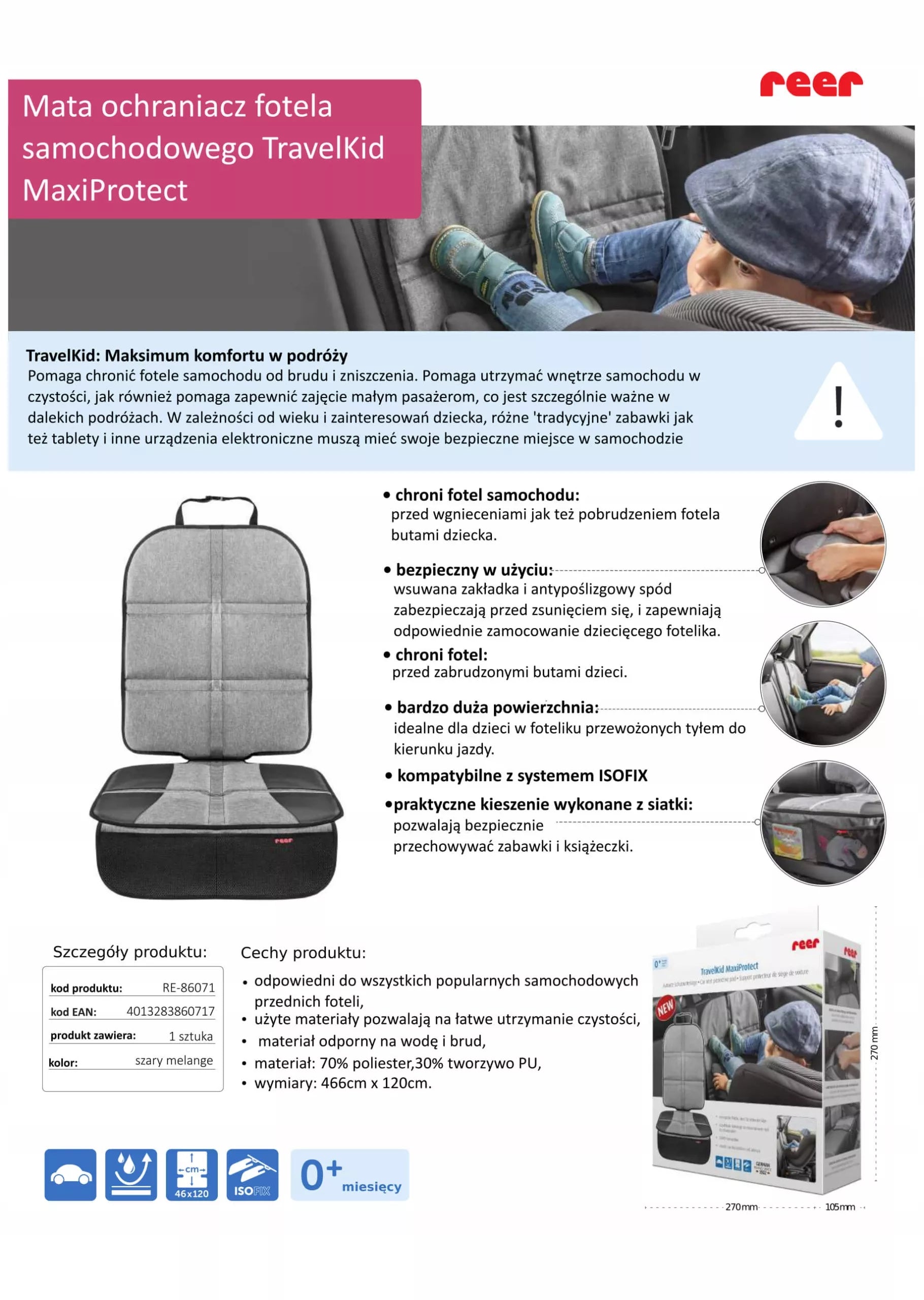 Apsauginis kilimėlis po automobilio kėdute, apsauga ISOFIX REER