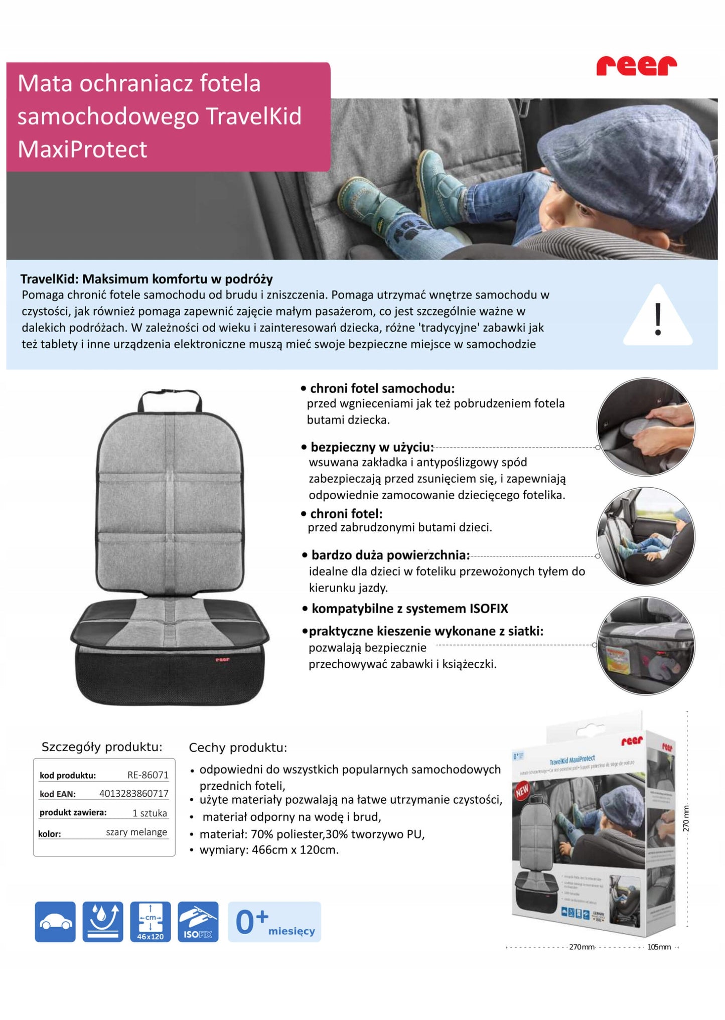 Apsauginis kilimėlis po automobilio kėdute, apsauga ISOFIX REER