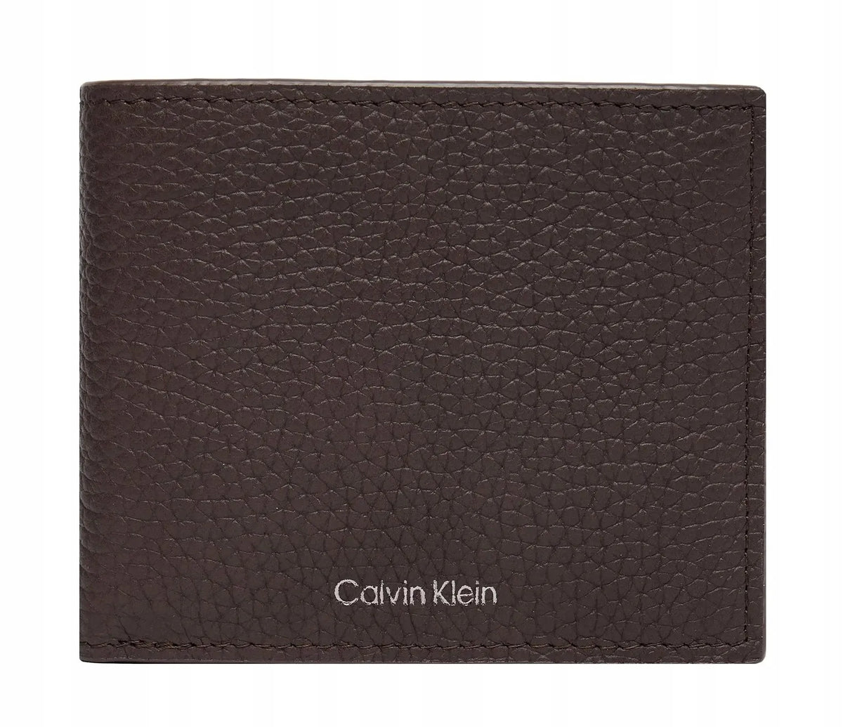 Calvin Klein vyriška piniginė iš natūralios odos, ruda, „Foil Emboss EW Bill Fold Coin“, LV04D1061G