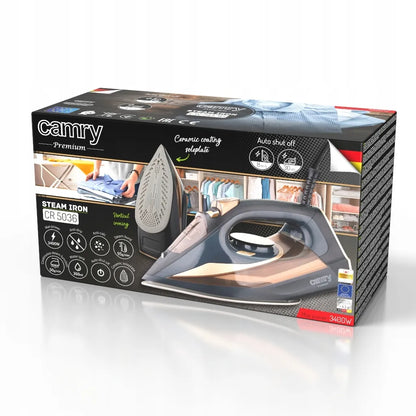 „Camry“ CR5036 garinis lygintuvas su keraminiu padu, 3400 W, savaiminio išsivalymo funkcija, automatinis išjungimas, apsauga nuo lašėjimo