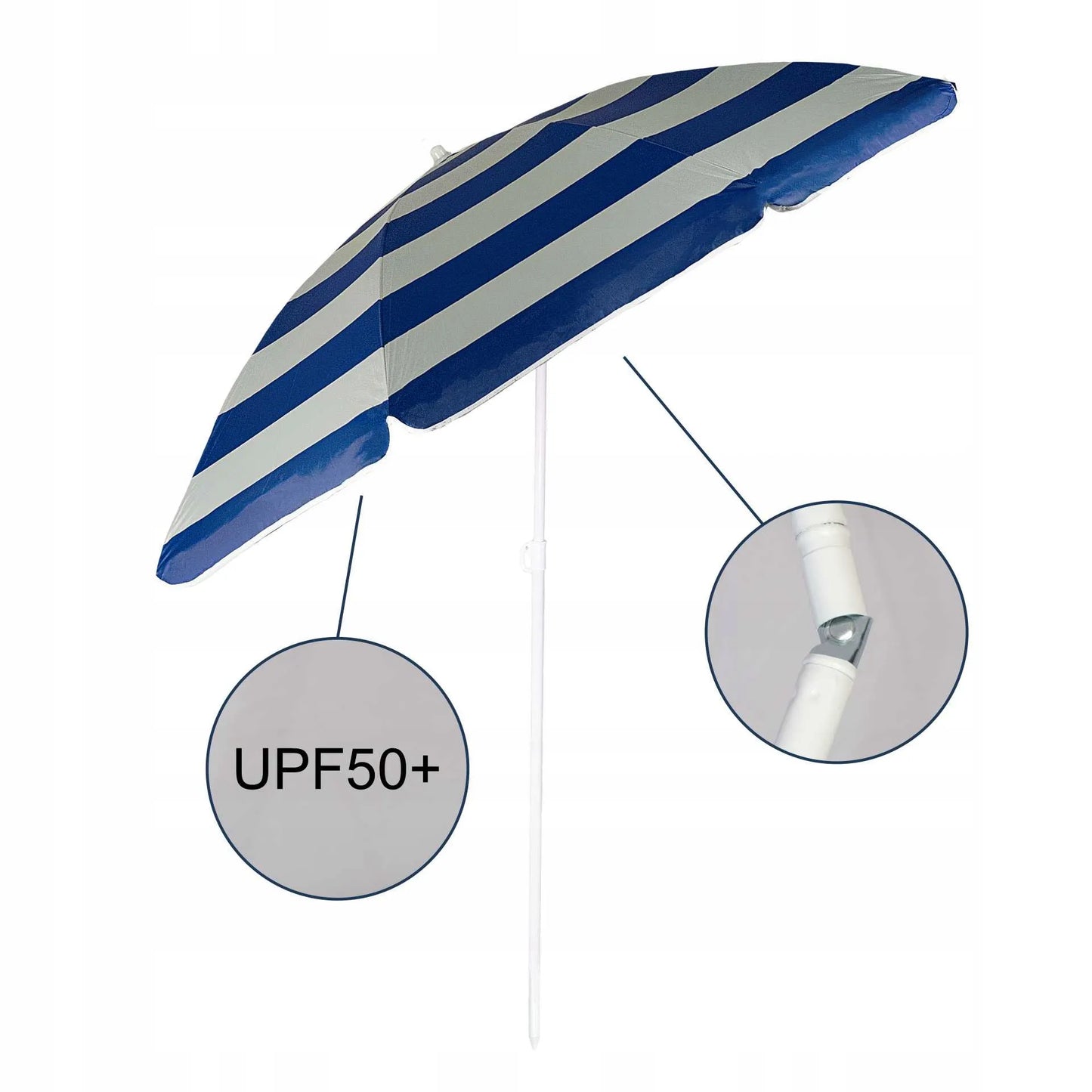 Captain Mike paplūdimio skėtis su lankstoma dalimi, dėklu ir UV UPF50+ filtru, lengvas, 160 cm