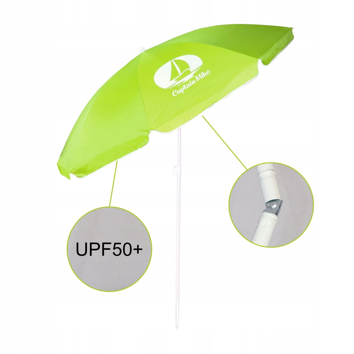 Captain Mike paplūdimio skėtis su UV UPF50+ filtru, sulankstomas, 160 cm, žalias