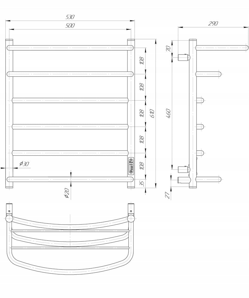 Elektrinis rankšluosčių džiovintuvas su lentyna baltas 610x530