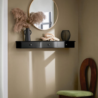 Sobuy Sieninė pakabinama lentyna su 3 stalčiais, miegamojo lentyna FRG43-L-SCH