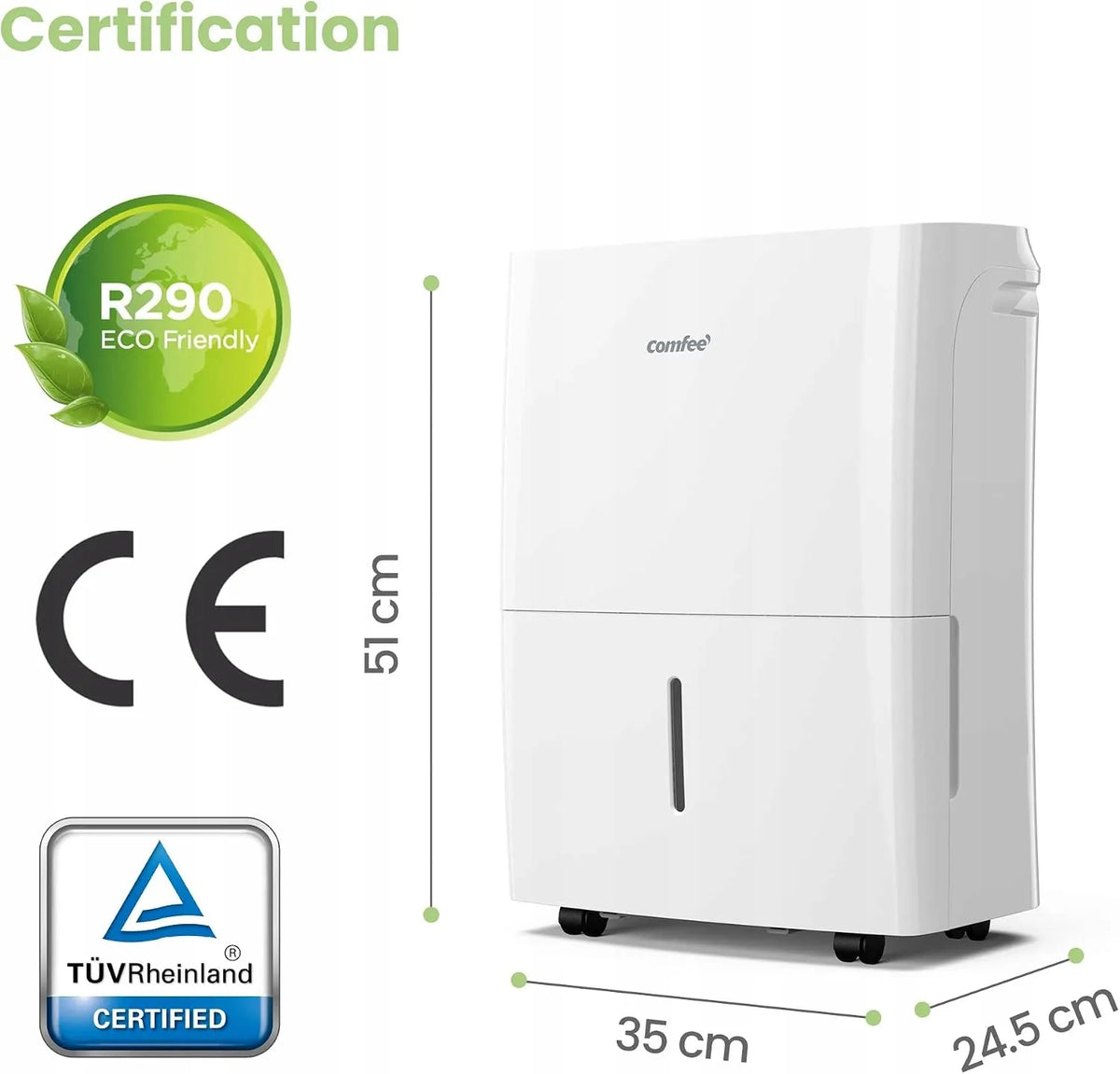 COMFEE Easy Dry 16 oro sausintuvas, baltas, 4 režimai, iki 16 l per parą, 29–44 m², 440 W