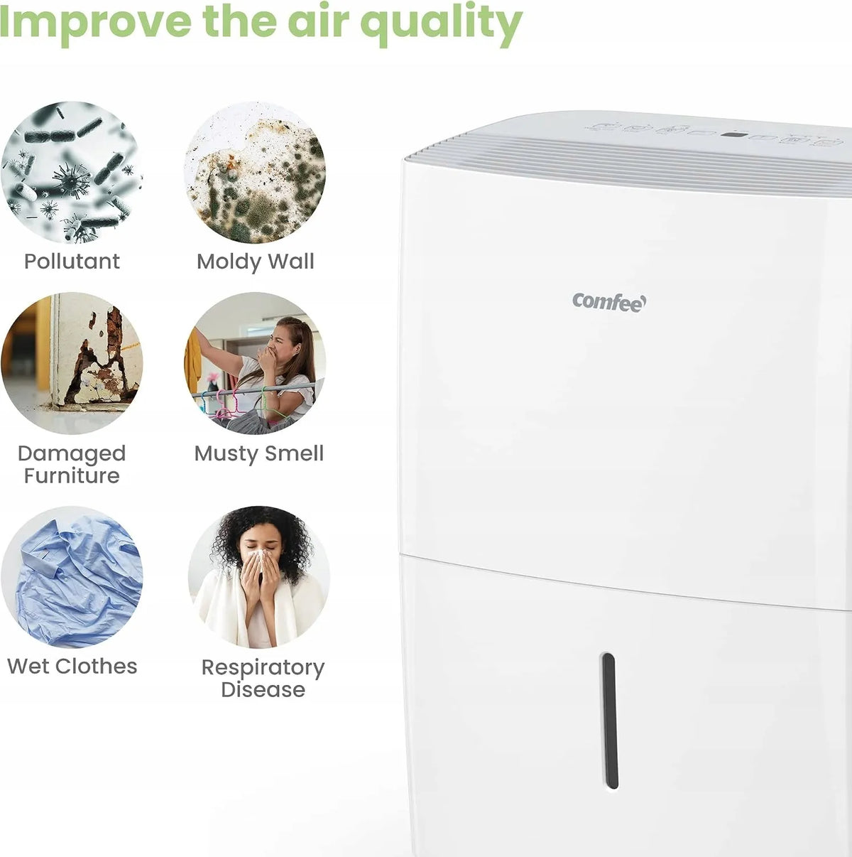 COMFEE Easy Dry 16 oro sausintuvas, baltas, 4 režimai, iki 16 l per parą, 29–44 m², 440 W