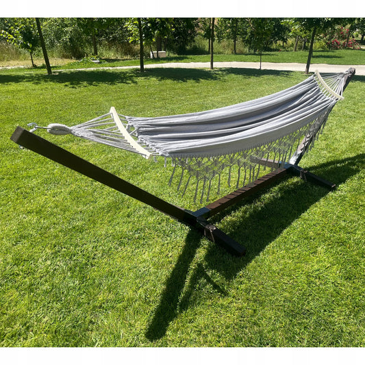 Comfort Zone dvivietis boho stiliaus hamakas su stovu, pilkas, iki 200 kg