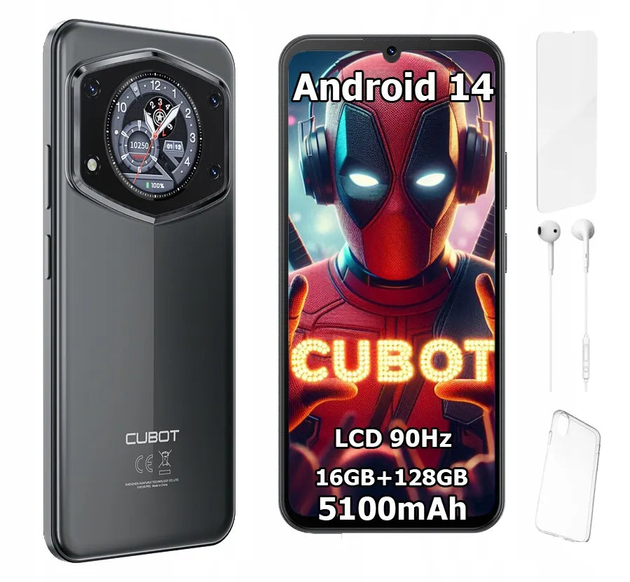 „Cubot A30“ išmanusis telefonas, 6,74 col., 6/128 GB, „Dual SIM“, LTE, „Android 14“ + dėklas + apsauginė plėvelė
