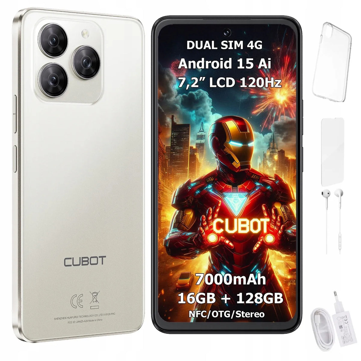 „CUBOT Note 60“ išmanusis telefonas, „Android 15“, 6/128 GB, NFC, „Dual SIM“, 4G, 7,2 col., dėklas