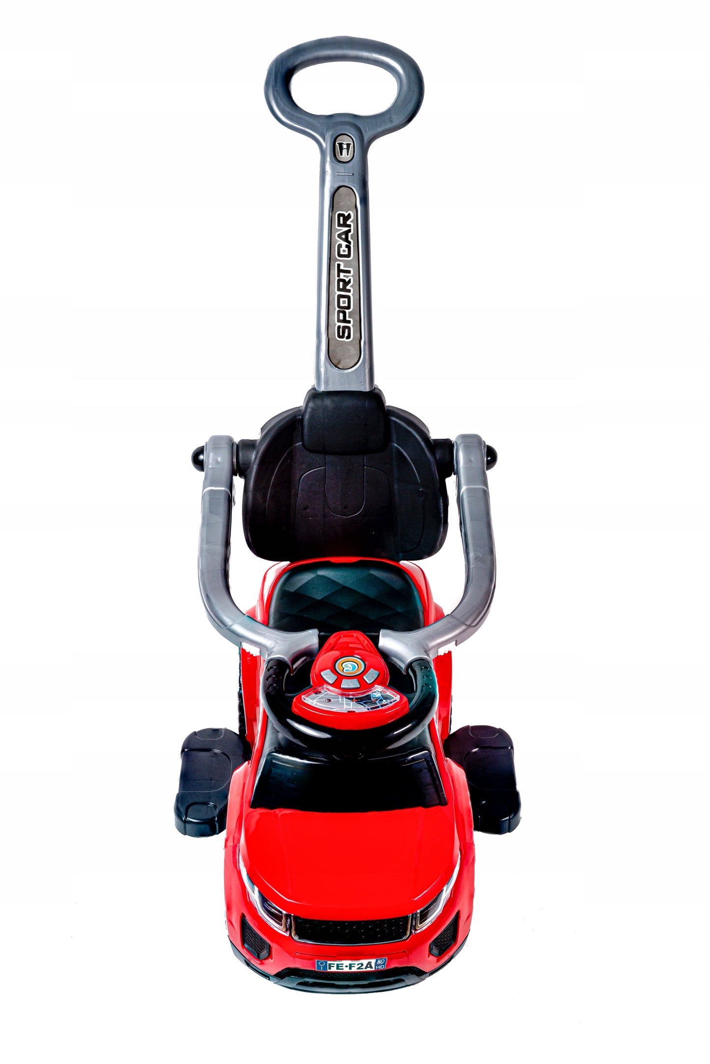 Važinėjimo, stumiamas, vaikštynės tipo automobilis 3in1, didelis, su minkšta odine sėdyne