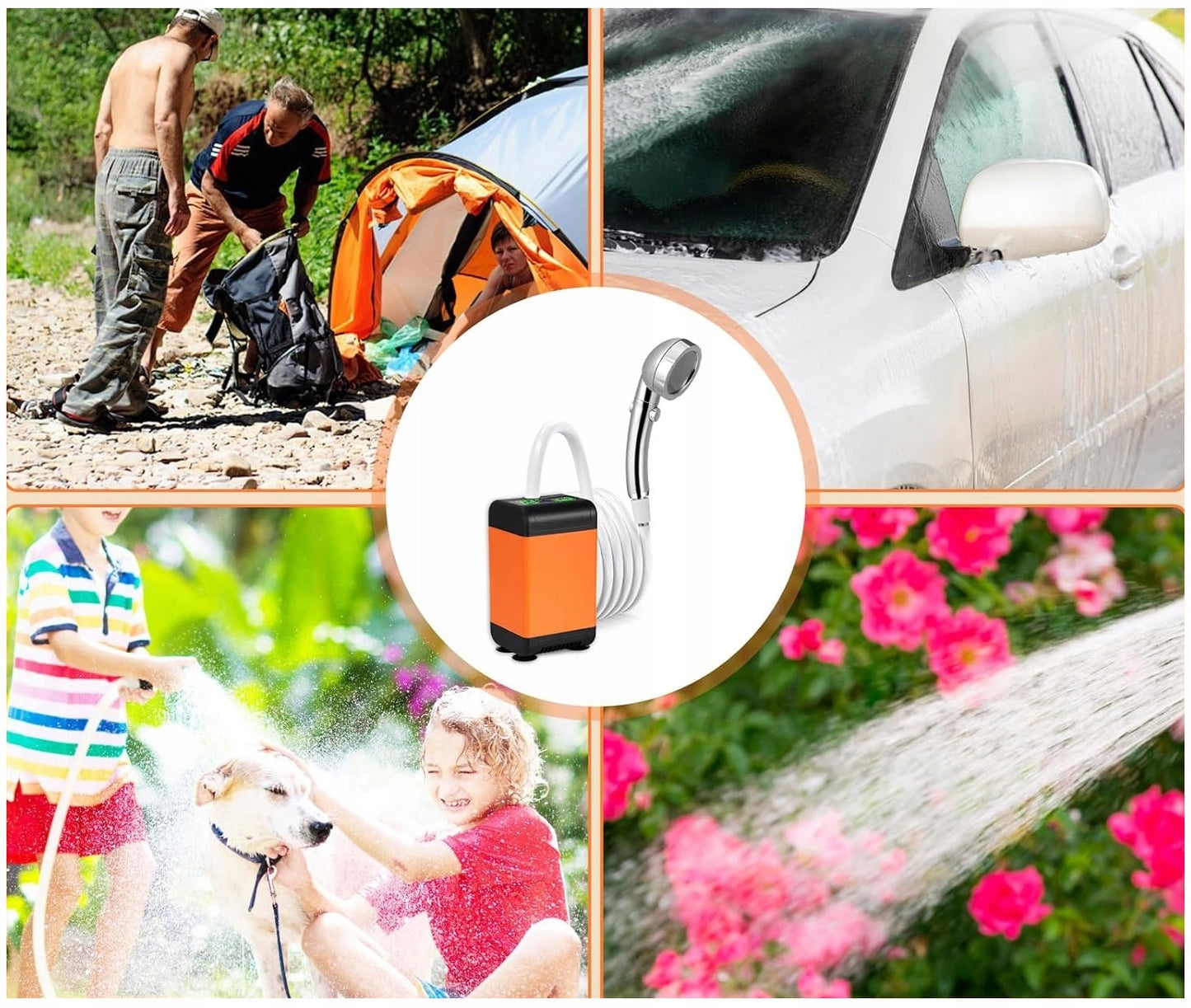 Nešiojamas kempingo dušas su elektrine 4800 mAh pompike