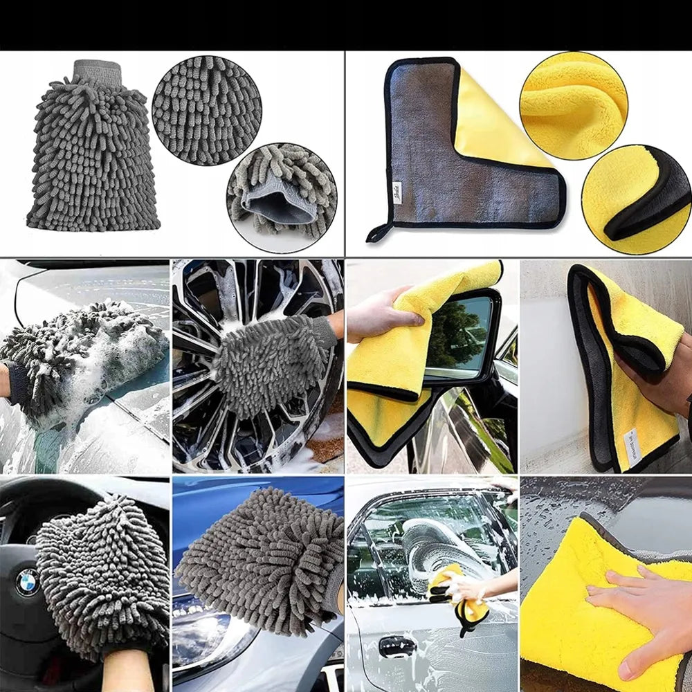 13 priemonių detalaus automobilių valymo rinkinys su šepetėliais