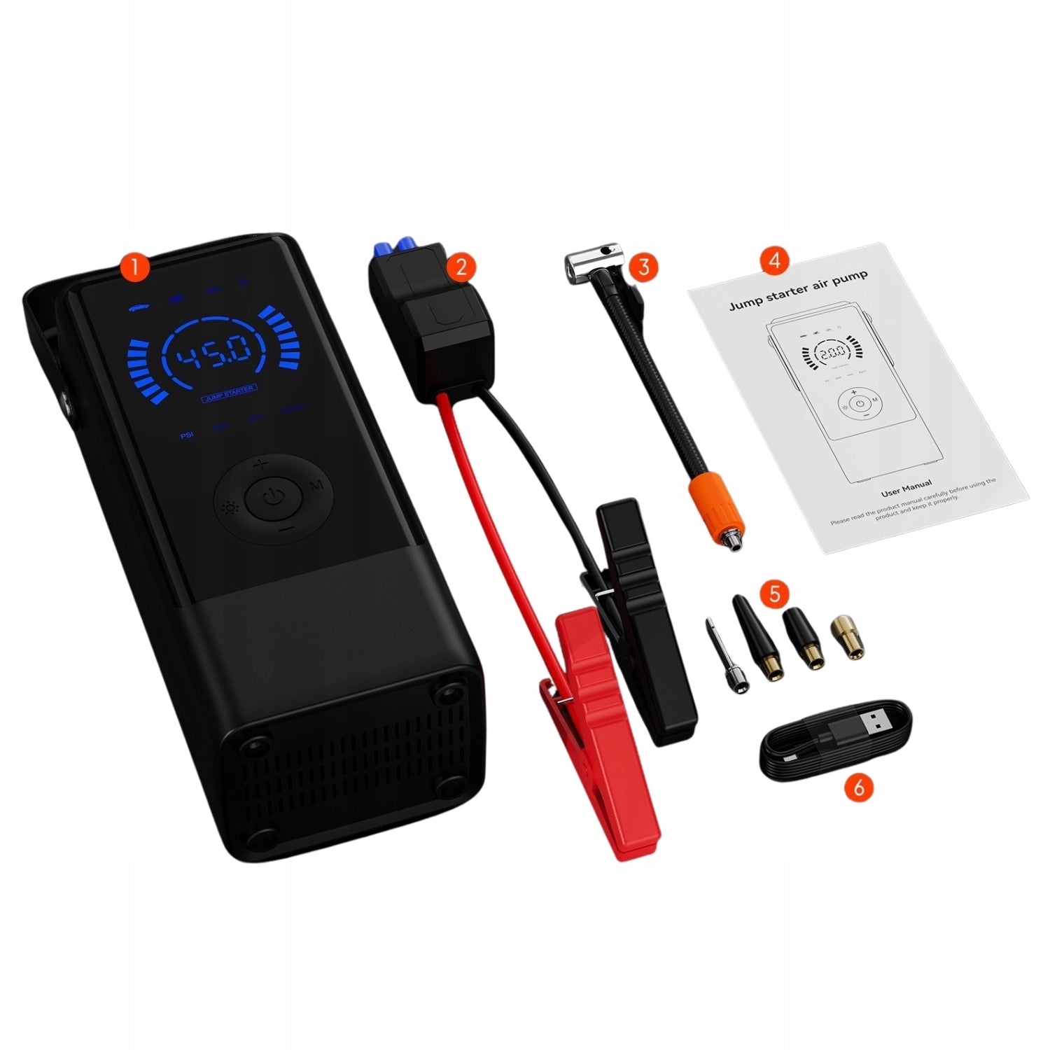 JUMP STARTER 4w1 AUTOMOBILIO UŽVEDIMAS KOMPRESORIUS POWERBANK ŽIBINTUVĖLIS LCD EKRANAS